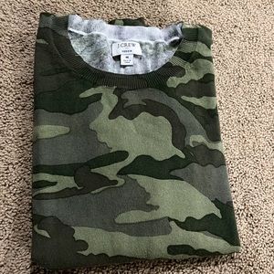 SALE! J Crew Med Jenna green camouflage teddy crewneck sweater size med MSRP $80
